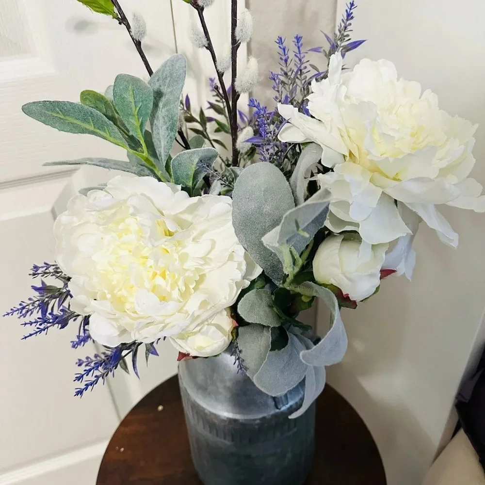 Farmhouse Peony Lavender Lamb’s Ear Floral Centerpiece Arrangement
